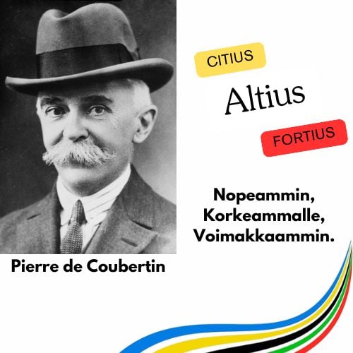 kuvassa Pierre de Coubertin joka loi olympiamoton Citius, Altius, Fortius