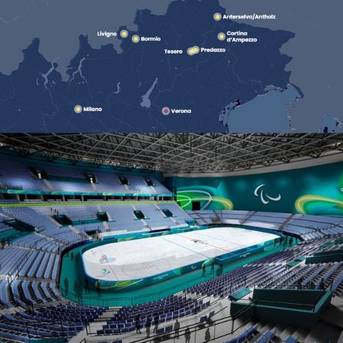 curling olympiakisojen 2026 kisapaikka Cortina d’Ampezzon jäähalli ja kartta